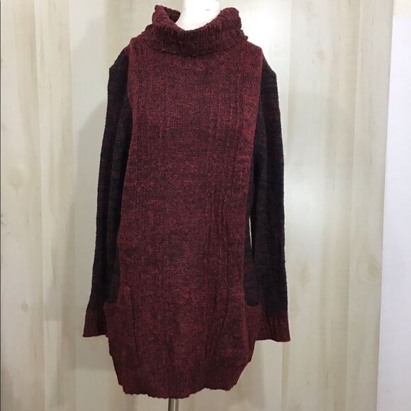 Papillon Red Dress Cowl Turtleneck Sweater Dress Size XL New Without Tag - Picture 2 of 8